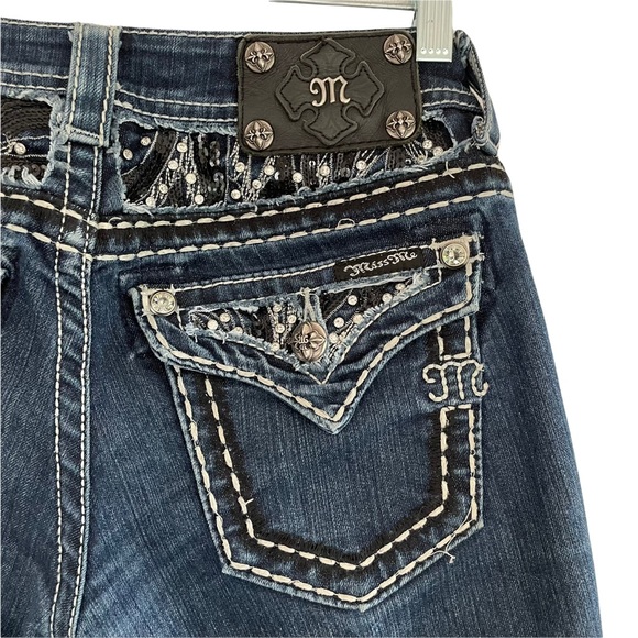 Miss Me Skinny Jeans Embellished Bling Flap Pockets Buckle 26 - Picture 6 of 9